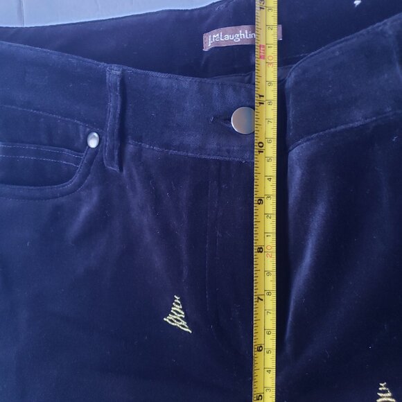 J.McLaughlin Velvet Leighton Embroidered Gold Christmas Tree Black Pants - Picture 7 of 12